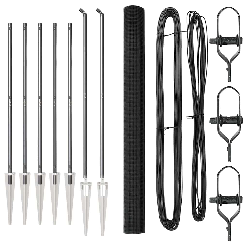 vidaXL Σετ μεταλλικών κολώνων φράχτη Σετ 2 Γκρι Μέταλλο, Πλαστικό