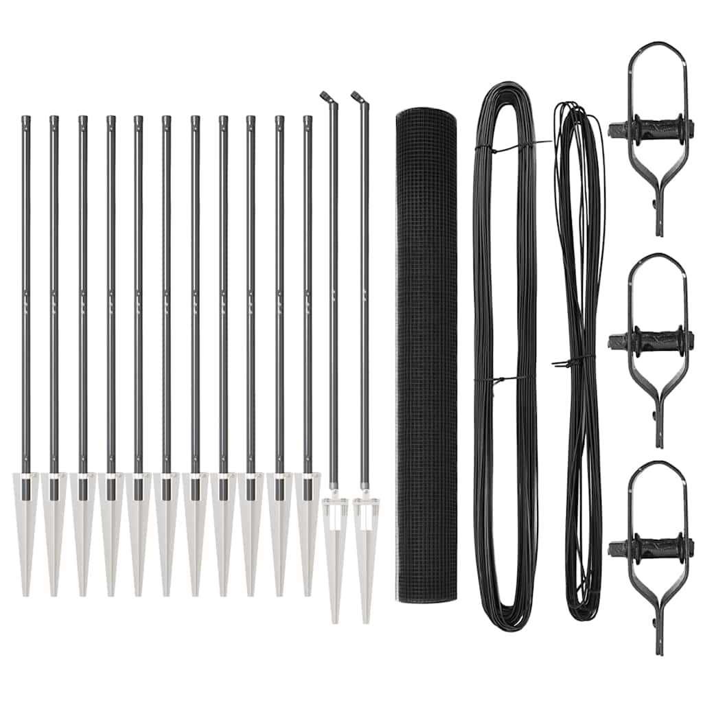 vidaXL Συγκολλητός Φράχτης με 13 Πάσσαλους Στελέχους Γκρι 1.2x25 μ Ατσάλι