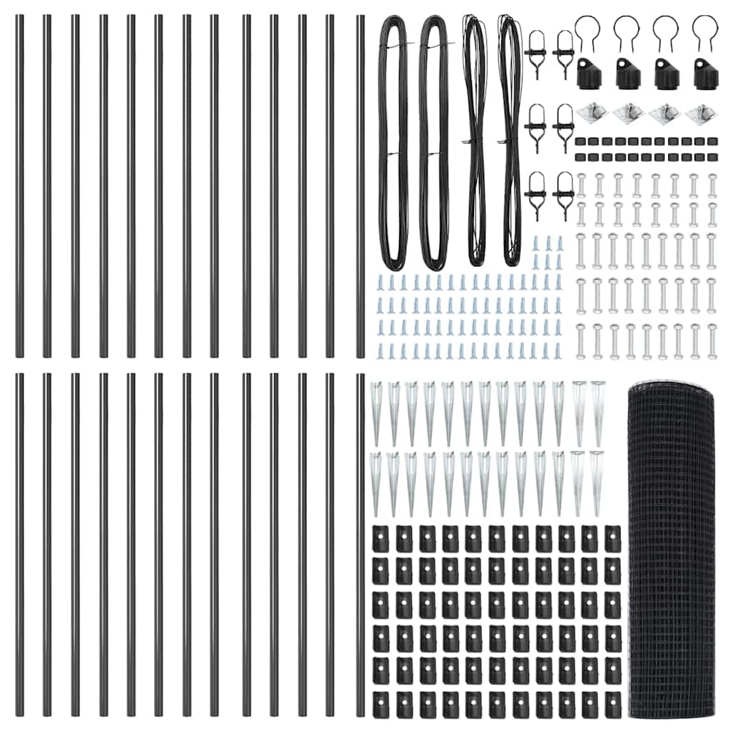 vidaXL Φράκτη από Σωληνωτό Σύρμα με 13 Στυπόμους Γκρι 0.5x50 μ Μέταλλο