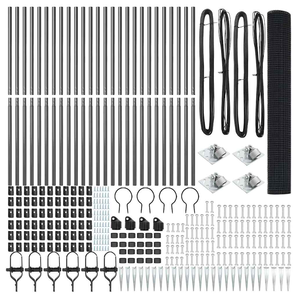 vidaXL Φράχτης Σωληνωτού Σχέδια με 13 Σφήνες Γκρι 1.4x50 μ Μέταλλο