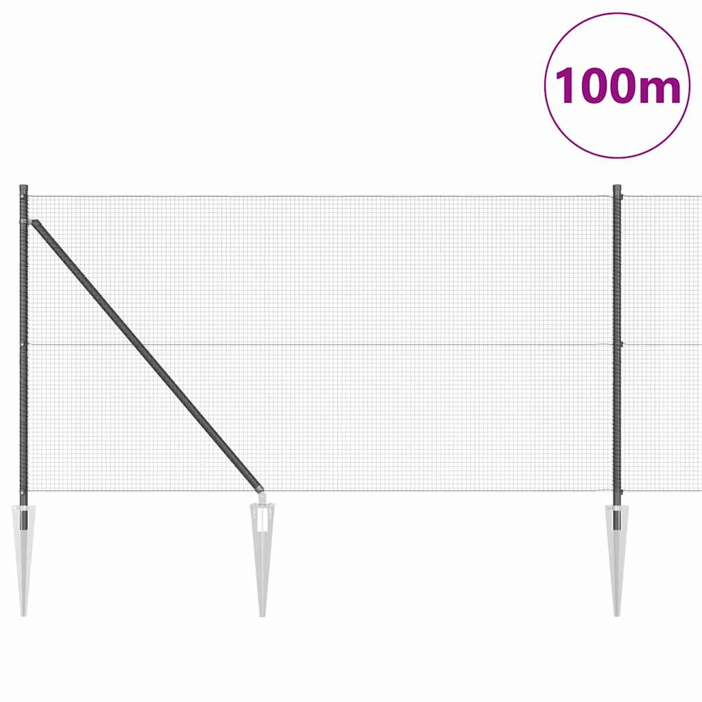 vidaXL Φράκτης Συρματόπλεγμα με 13 Στηρίγματα Γκρι 1x100 μ Χάλυβα