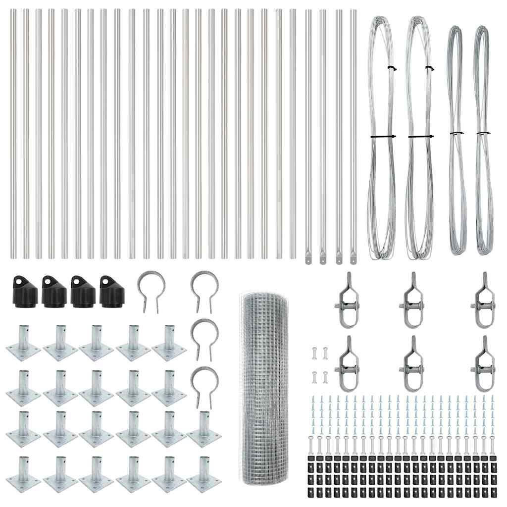 vidaXL Συρματερός Φράχτης με 13 φλαντζωτούς στύλους 0.5x50 μ Γαλβανισμένος χάλυβας