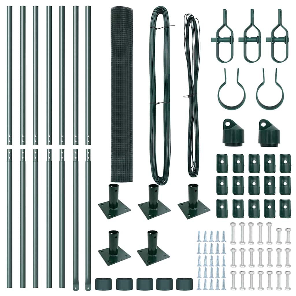 vidaXL Ηλεκτροσυγκολλητός Φράχτης με 7 Στυλούς Φλαντζάκια Πράσινο 1.2x10 μ Χάλυβας