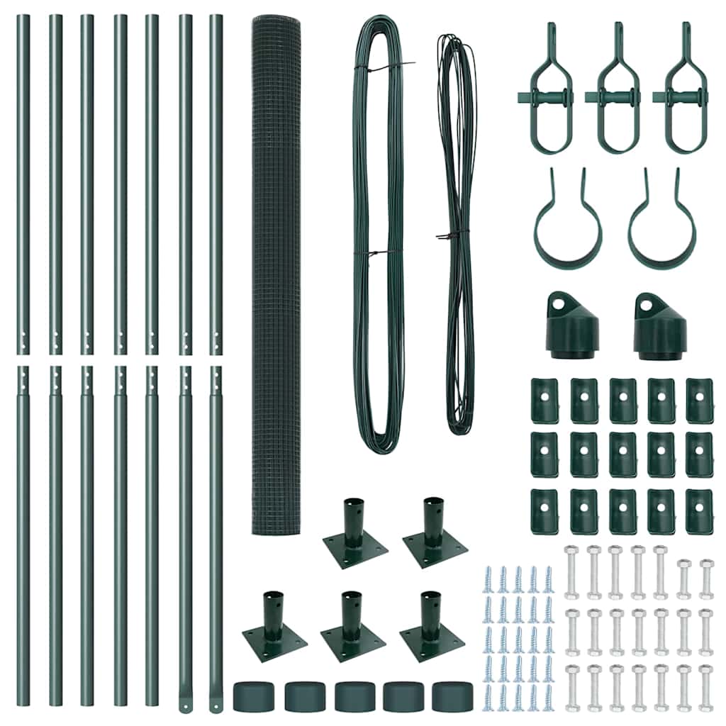 vidaXL Φράχτης με 7 Στυλοί Φλάντζας Πράσινος 1.6x10 μ Χάλυβας