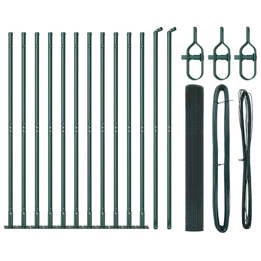 vidaXL Περίφραξη με Σωλήνες με 13 Στηρίγματα Πράσινη 0.8x25 μ Ατσάλι