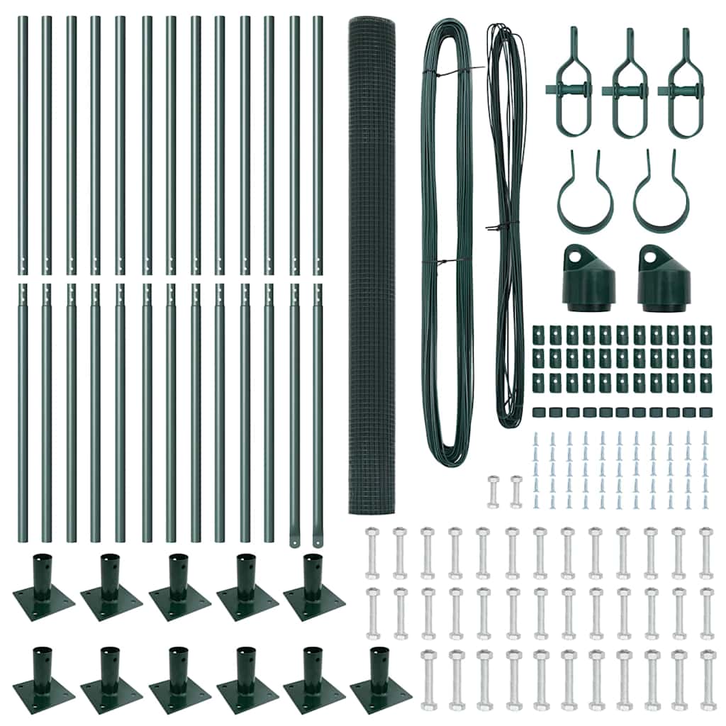 vidaXL Φράχτης με 13 στυλ φλάντζας Πράσινος 1.5x25 μ Ατσάλι