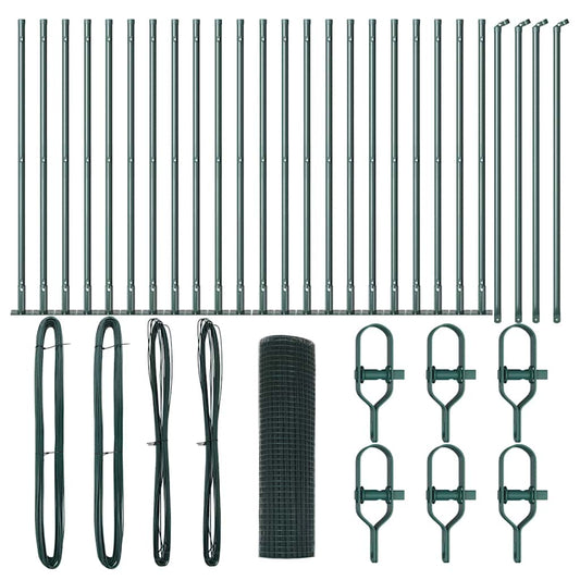 vidaXL Συρμάτινος φράχτης με 13 φλαντζωτούς στύλους Πράσινος 0.6x50 μ Ατσάλι
