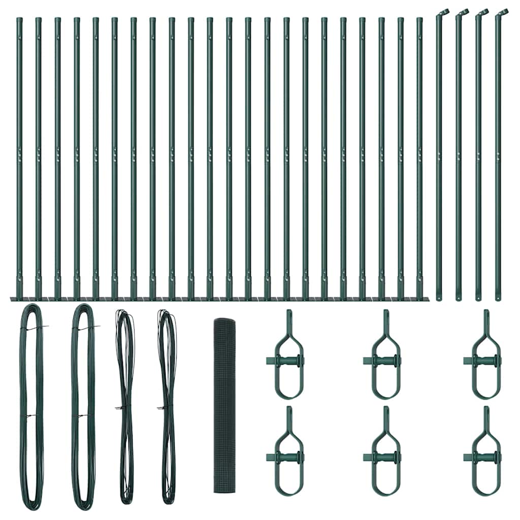 vidaXL Εγκατεστημένος Συρμάτινος Φράκτης με 13 Στύλους Μεντεσέδων Πράσινος 1.2x50 μ. Χάλυvas