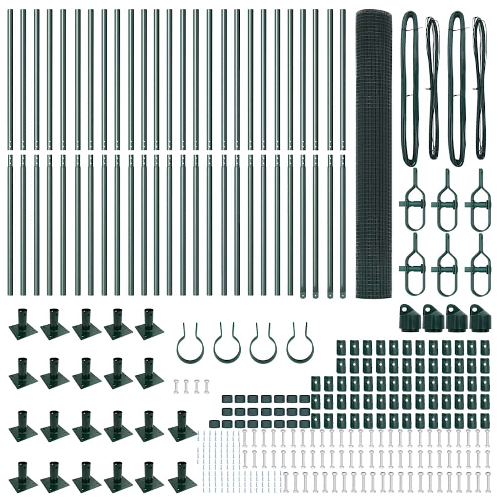 vidaXL Συγκολλητός Φράχτης με 13 Στυλούς με Στεφάνες Πράσινος 1.2x50 μ Χάλυβας