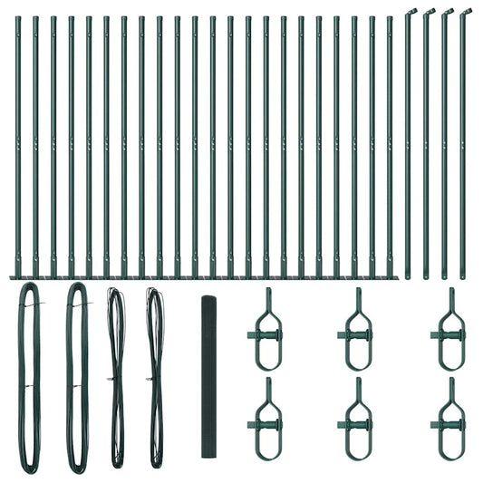 vidaXL Μεταλλικός Φράχτης με 13 Φλαντζωτούς Πόλους Πράσινος 1.4x50 m