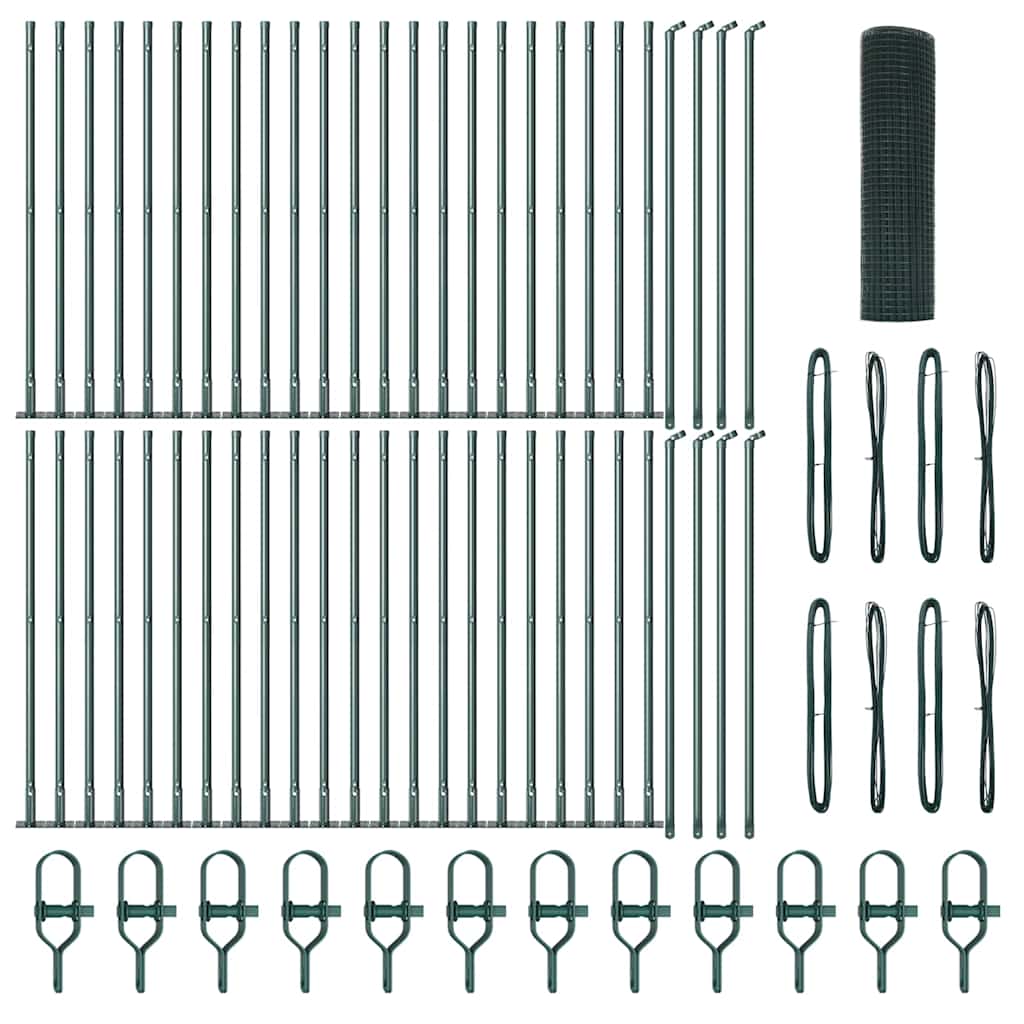 vidaXL Φράχτης Welded Wire με 13 Στυλούς Φλάντζας Πράσινος 0.5x100 μ Μέταλλο