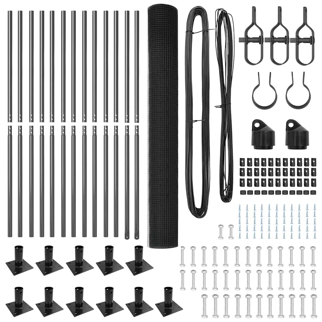 vidaXL Φράχτης με 13 Στυλούς με Φλάντζα Γκρι 1.4x25 μ Ατσάλι