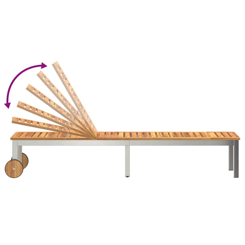 vidaXL Ξαπλώστρα με Ρόδες 207x58x35 εκ Μασίφ Ξύλο Ακακίας & Ανοξείδωτο Ατσάλι