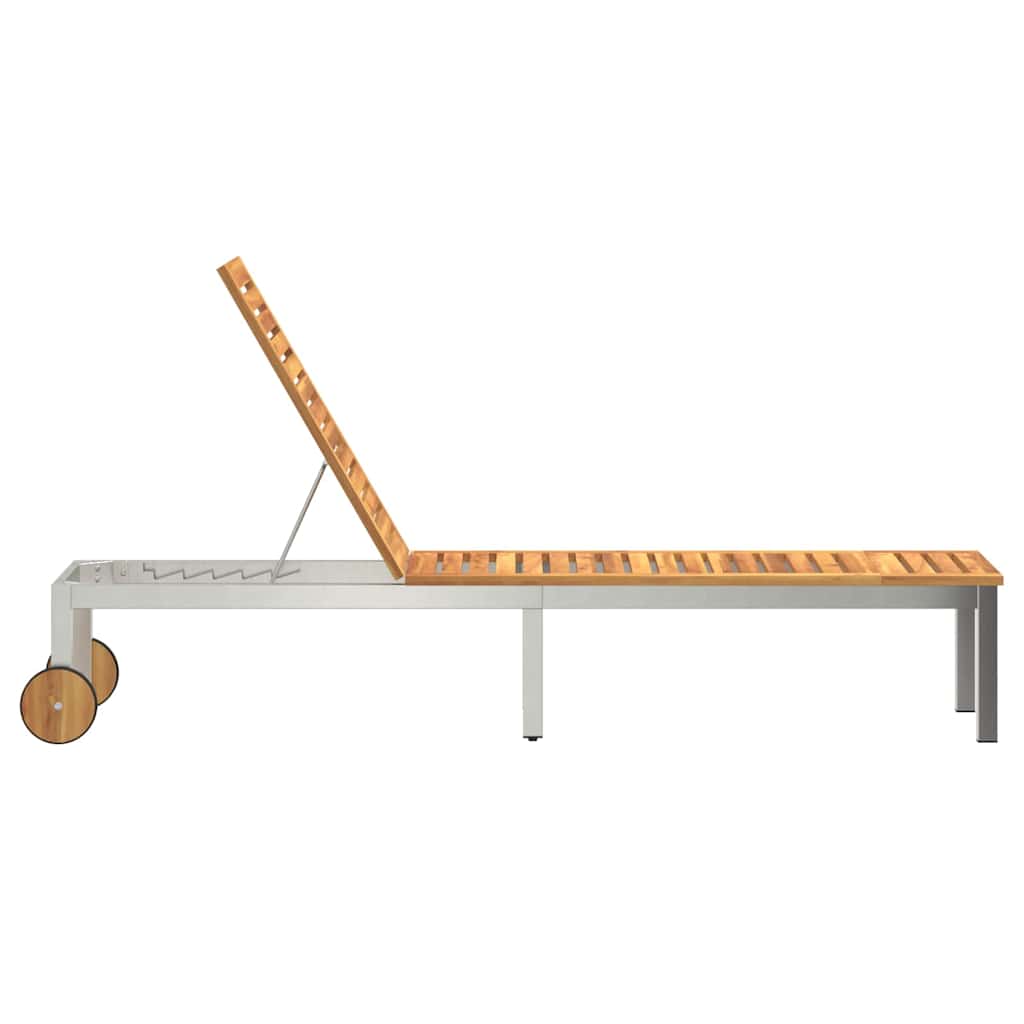 vidaXL Ξαπλώστρα με Ρόδες 207x58x35 εκ Μασίφ Ξύλο Ακακίας & Ανοξείδωτο Ατσάλι