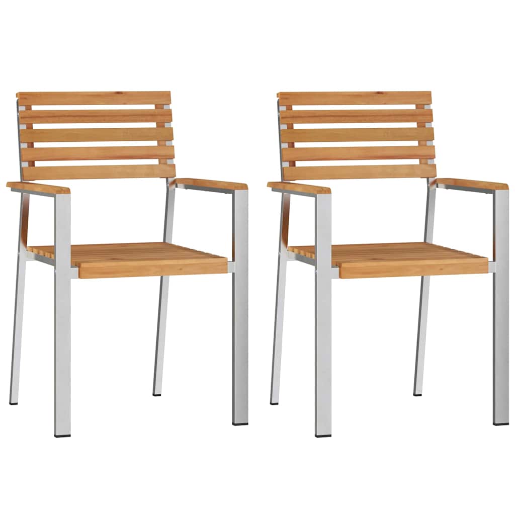 vidaXL Στοιβαζόμενες Καρεκλές Κήπου 2 τμχ Μασίφ Ξύλο Teak & Ανοξείδωτο Ατσάλι