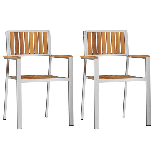vidaXL Στοίβες Κήπου Καρέκλες 2 τμχ Μασίφ Ξύλο Ακακίας & Ανοξείδωτο Ατσάλι
