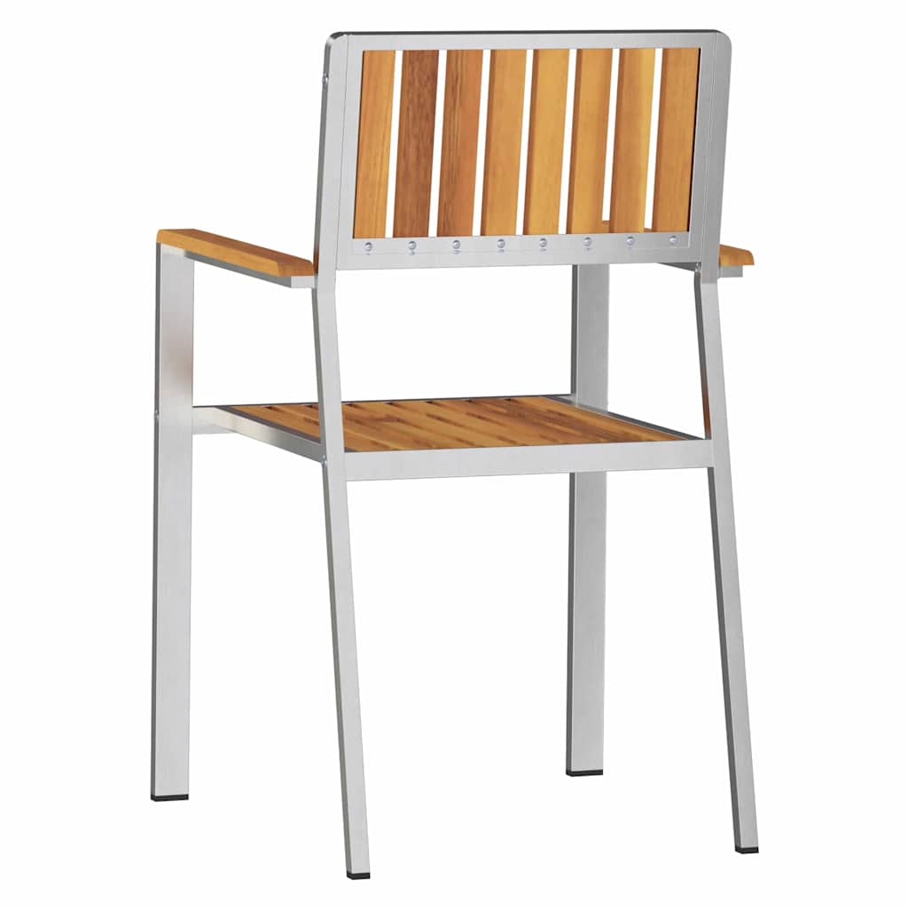 vidaXL Στοίβες Κήπου Καρέκλες 2 τμχ Μασίφ Ξύλο Ακακίας & Ανοξείδωτο Ατσάλι