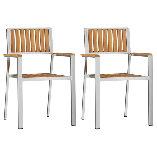 vidaXL Στοίβαγμα Κήπου Καρέκλες 2 τεμ Μασίφ Ξύλο Teak & Ανοξείδωτο Ατσάλι