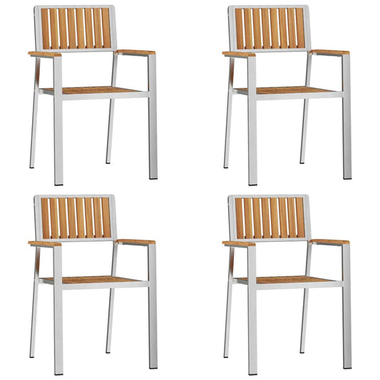vidaXL Στοίβαξε Υπαίθριες Καρέκλες 4 τεμ Μασίφ Ξύλο Τικ & Ανοξείδωτο Ατσάλι