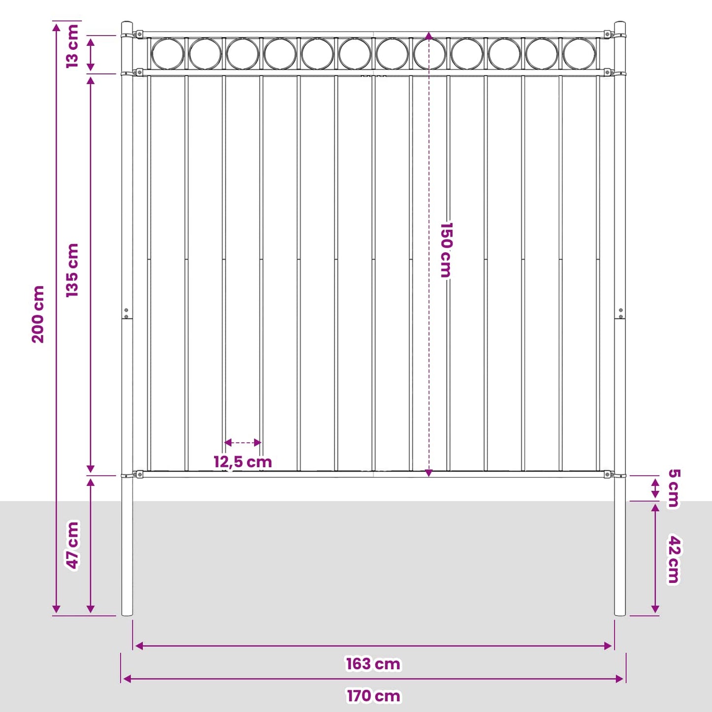 vidaXL Στοιχείο Φράχτη ASSEN 170 x 200 εκ. Ατσάλι Γκρι