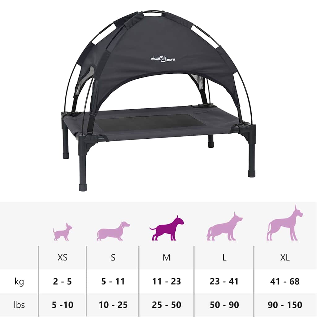 vidaXL Αυξημένο Κρεβάτι Σκύλου Μαύρο Ύφασμα Πολυεστέρα, Μεταλλικό Πλαίσιο