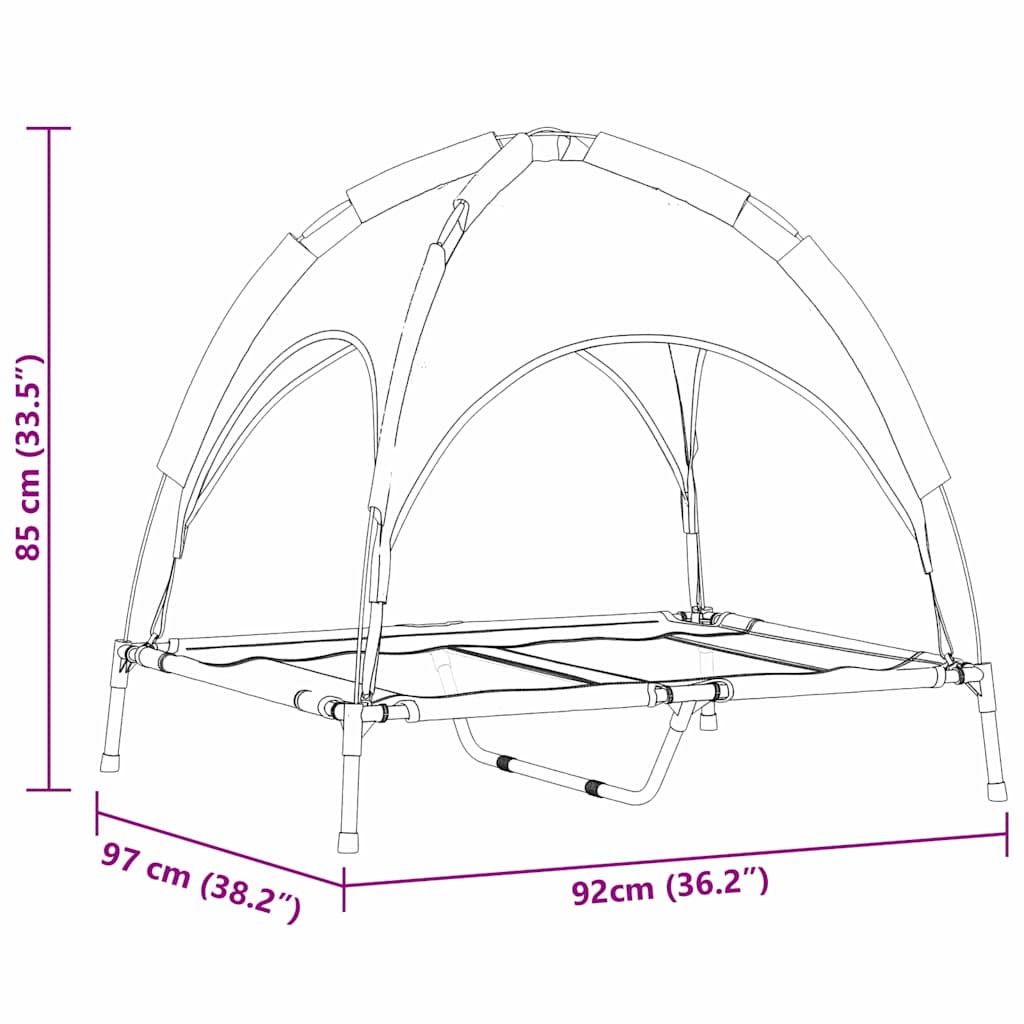 vidaXL Υπερυψωμένο Κρεβάτι Σκύλου με Αφαιρούμενη Οροφή Μαύρος Λ Μέταλλο