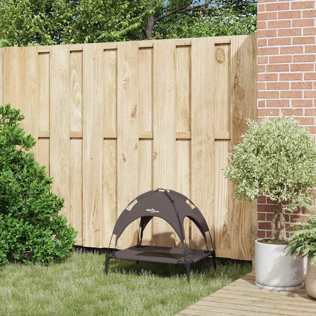 vidaXL Υψωμένο Κρεβάτι Σκύλου με Αφαιρούμενη Σκέπη Καφέ Σαφλές Ατσάλι