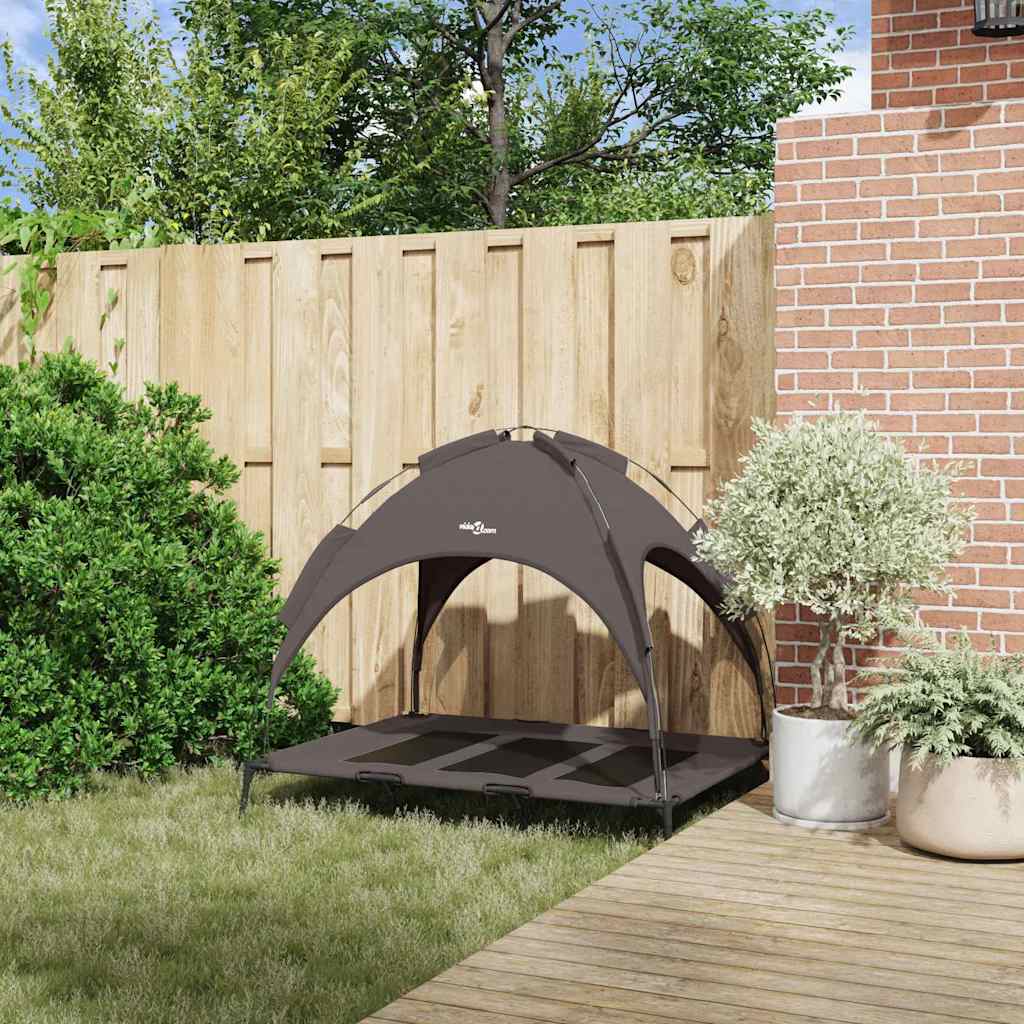 vidaXL Υψωμένο Κρεβάτι Σκύλου με Αφαιρούμενη Στέγη Καφέ XL Ατσάλι