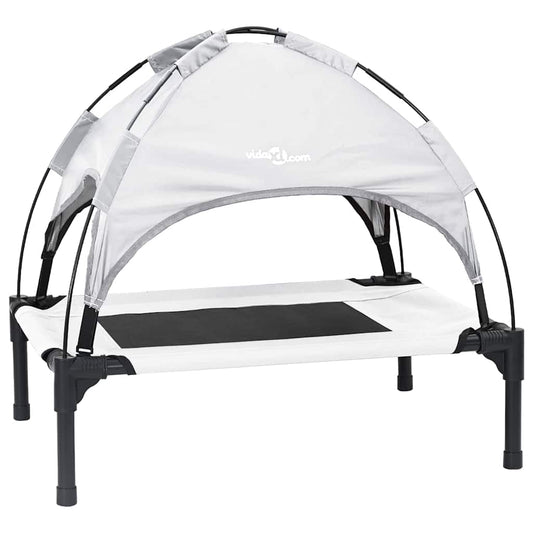 vidaXL Υπερυψωμένο Κρεβάτι Σκύλου με Αφαιρούμενη Στέγη Ασημί Γκρι Ατσάλι