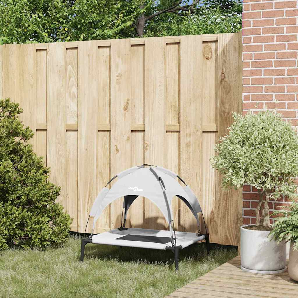 vidaXL Υπερυψωμένο Κρεβάτι Σκύλου με Αφαιρούμενη Οροφή Ασημί Γκρι Μ Μέταλλο