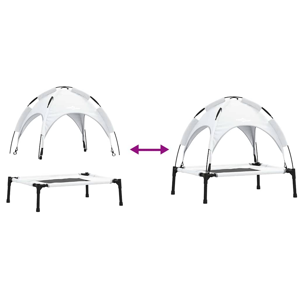 vidaXL Υπερυψωμένο Κρεβάτι Σκύλου με Αφαιρούμενη Οροφή Ασημί Γκρι Μ Μέταλλο