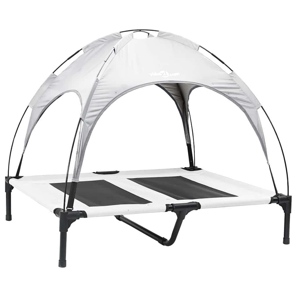 vidaXL Ανασηκωμένο Κρεβάτι Σκύλου με Αφαιρούμενη Στέγη Ασημί Γκρι L Χάλυβα