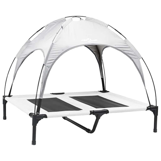 vidaXL Ανασηκωμένο Κρεβάτι Σκύλου με Αφαιρούμενη Στέγη Ασημί Γκρι L Χάλυβα