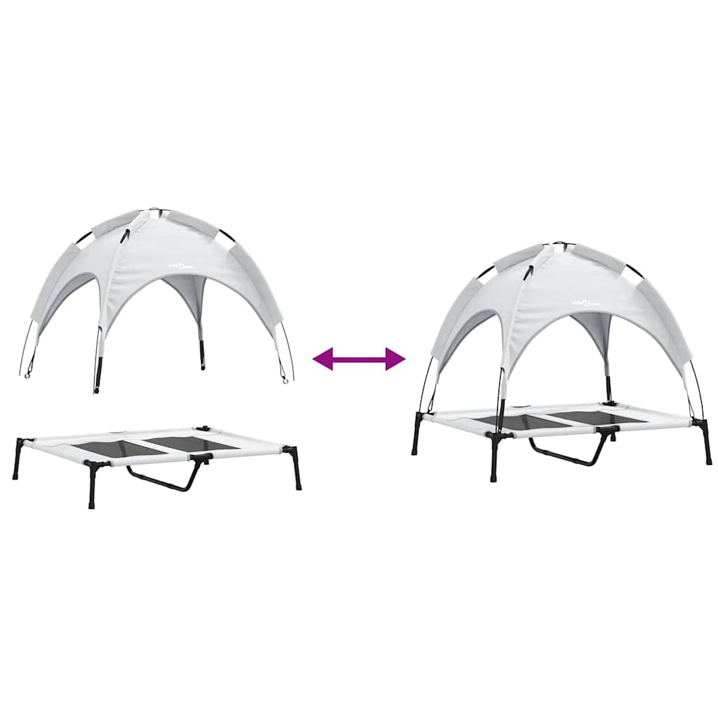 vidaXL Ανασηκωμένο Κρεβάτι Σκύλου με Αφαιρούμενη Στέγη Ασημί Γκρι L Χάλυβα