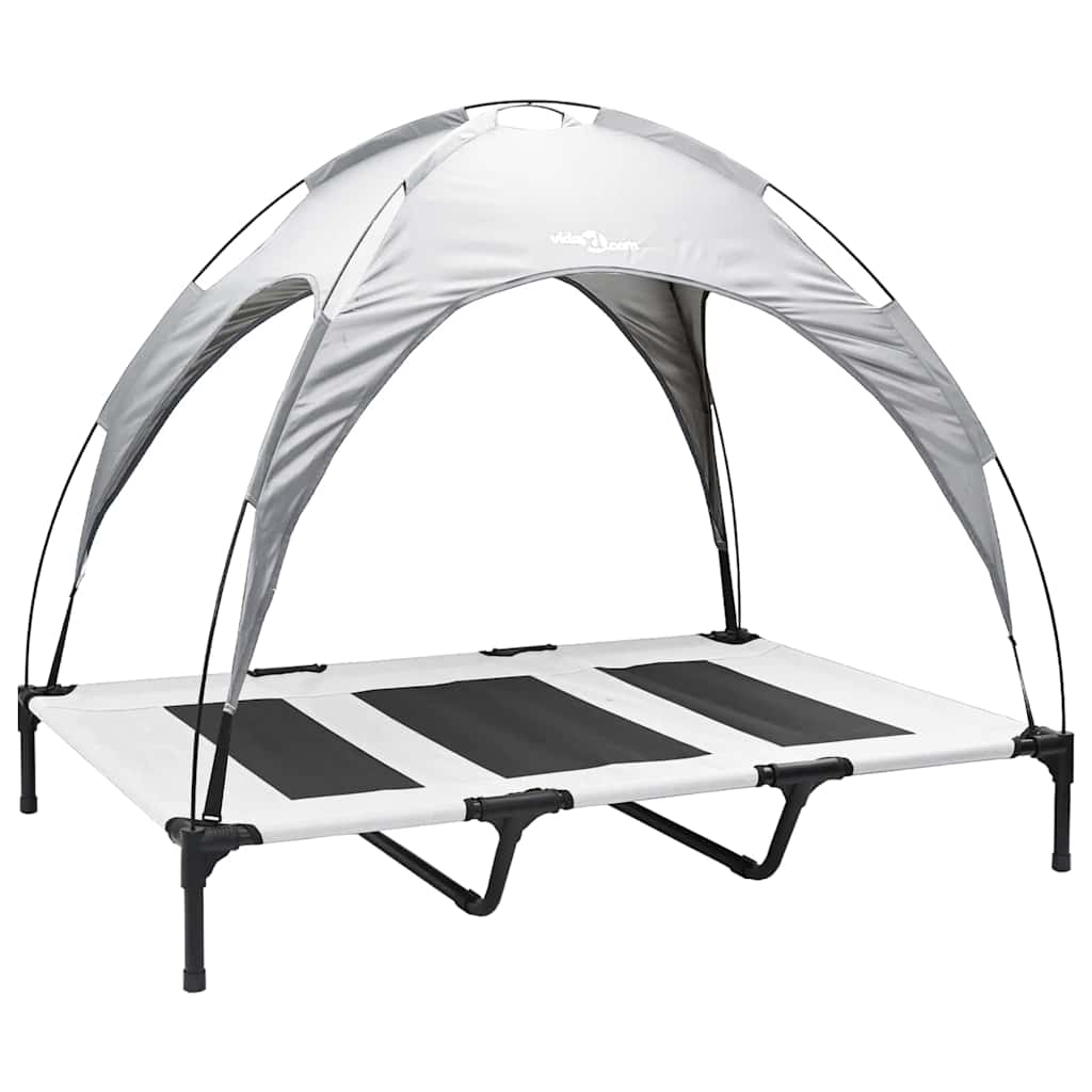 vidaXL Υπερυψωμένο κρεβάτι σκύλου με αφαιρούμενη οροφή Ασημί γκρι XL Ατσάλι