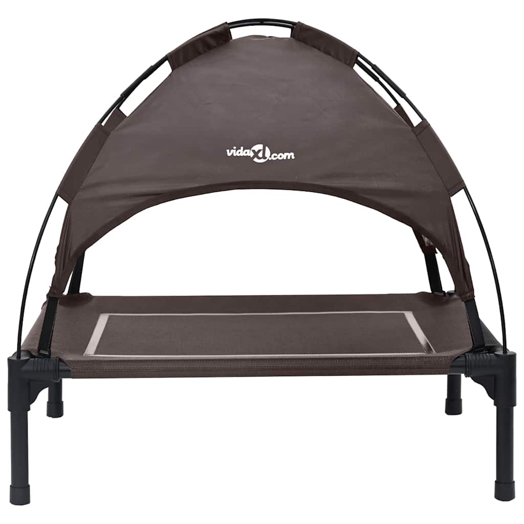 vidaXL Υπερυψωμένο Κρεβάτι Σκύλου Καφέ Πολυεστέρας, Μέταλλο Μεσαίο