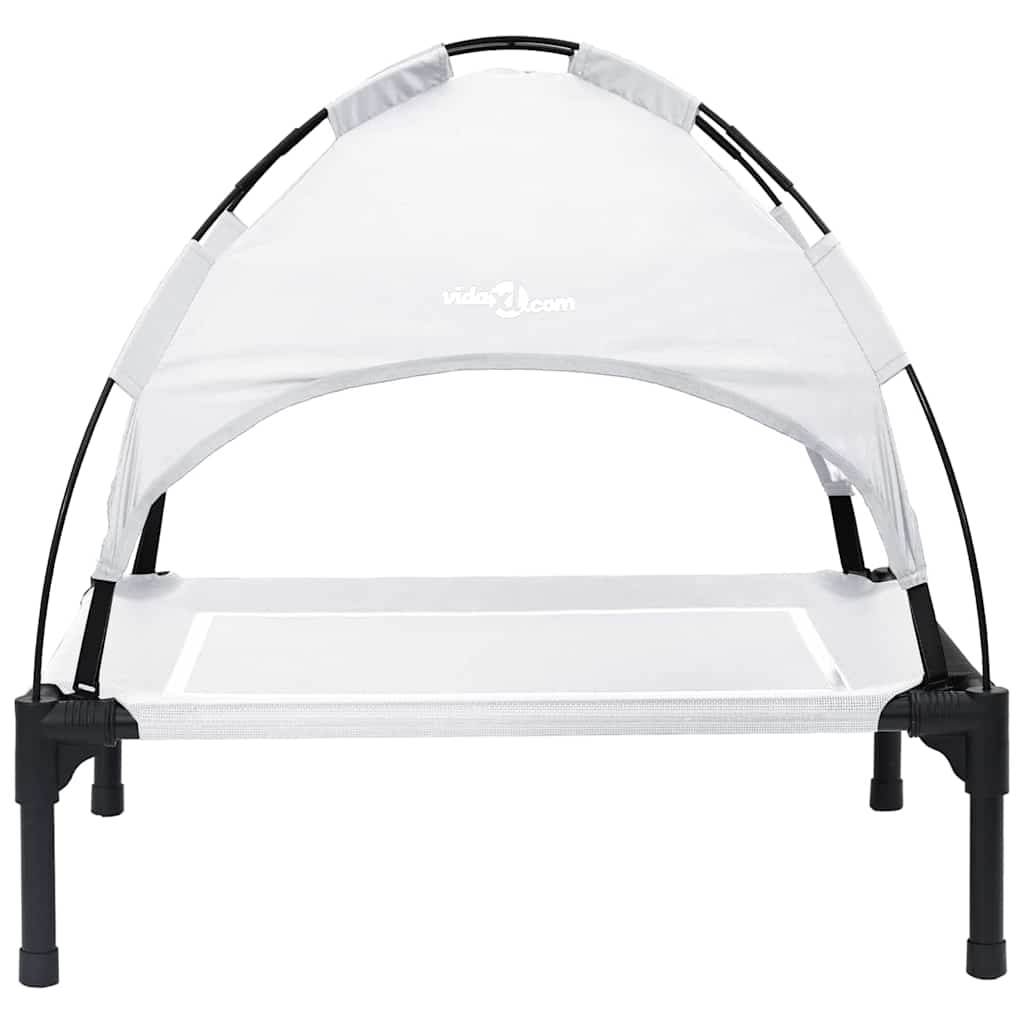 vidaXL Υπερυψωμένο Κρεβάτι Σκύλου με Αφαιρούμενη Στέγη Ασημί Γκρι Μέταλλο