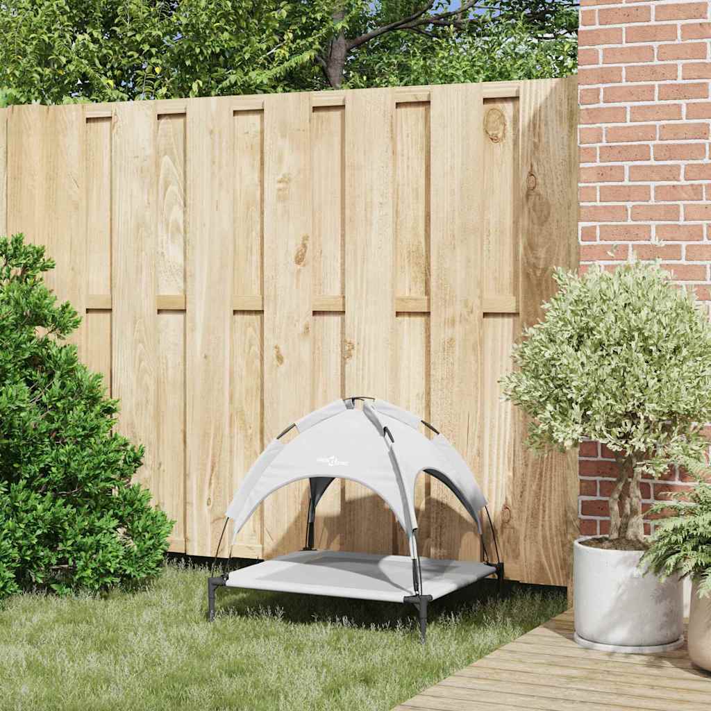 vidaXL Αυξημένο Κρεβάτι Σκύλου με Αποσπώμενη Οροφή Ασημί Γκρι Μέταλλο