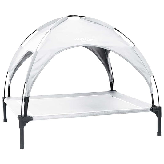 vidaXL Υπερυψωμένο Κρεβάτι Σκύλου με Αφαιρούμενη Οροφή Ασημί Γκρι L Χάλυβας