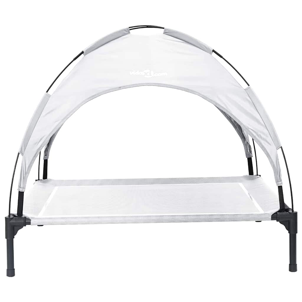 vidaXL Υπερυψωμένο Κρεβάτι Σκύλου με Αφαιρούμενη Οροφή Ασημί Γκρι L Χάλυβας