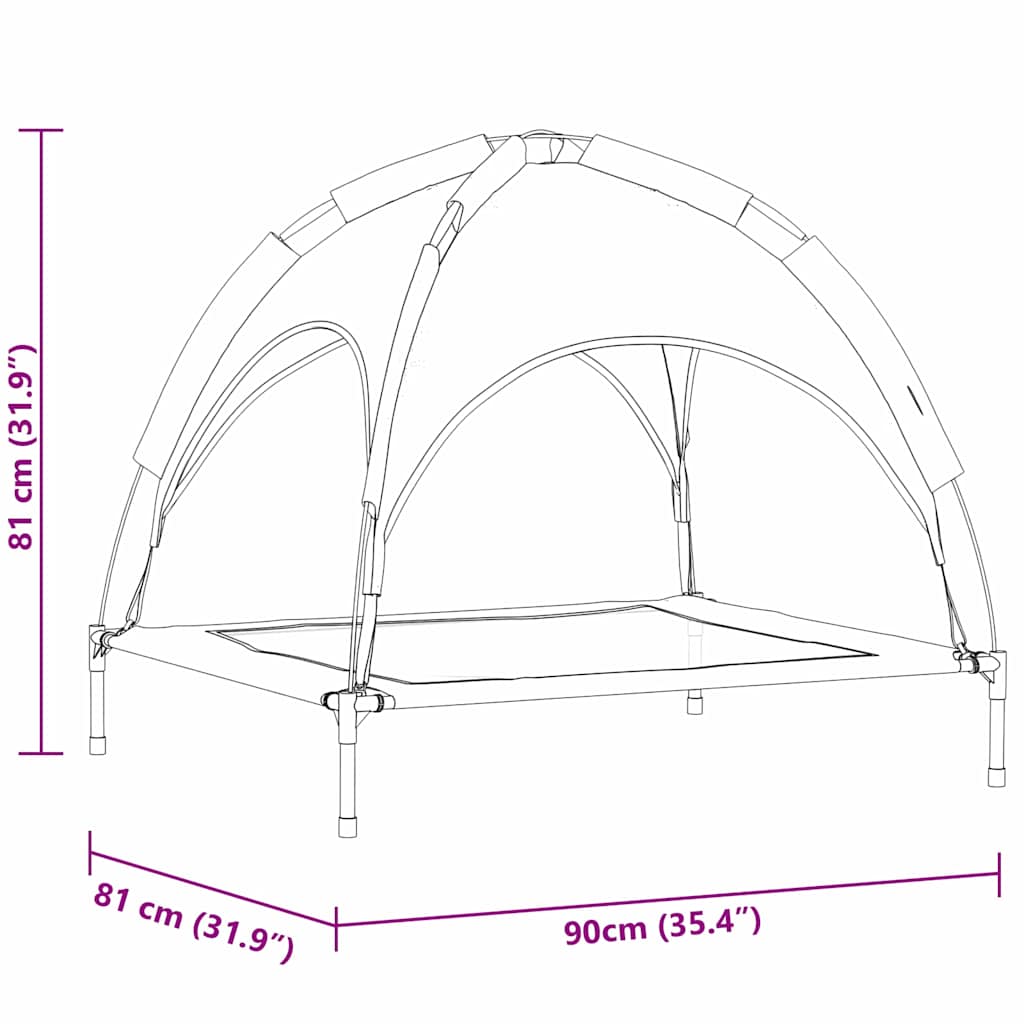 vidaXL Υπερυψωμένο Κρεβάτι Σκύλου με Αφαιρούμενη Οροφή Ασημί Γκρι L Χάλυβας