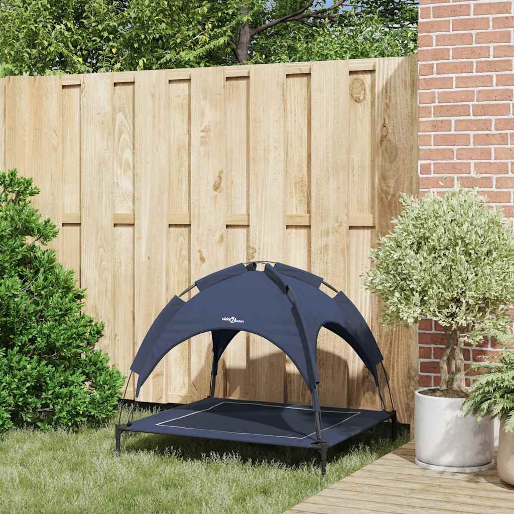 vidaXL Υπερυψωμένο Κρεβάτι Σκύλου με Αφαιρούμενη Στέγη Ναυτικό Μπλε L Χάλυβας