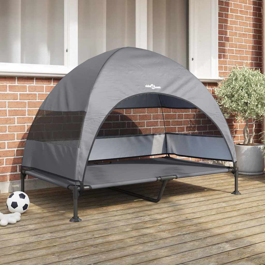 vidaXL Υπερυψωμένο Κρεβάτι Σκύλου με Αφαιρούμενη Στέγη Ανοιχτό Γκρι XL Ατσάλι