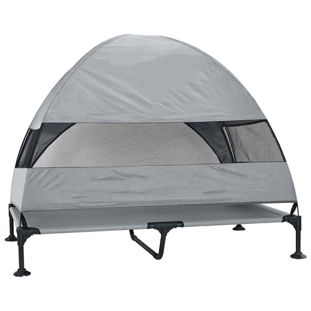 vidaXL Υπερυψωμένο Κρεβάτι Σκύλου με Αφαιρούμενη Στέγη Ανοιχτό Γκρι XL Ατσάλι