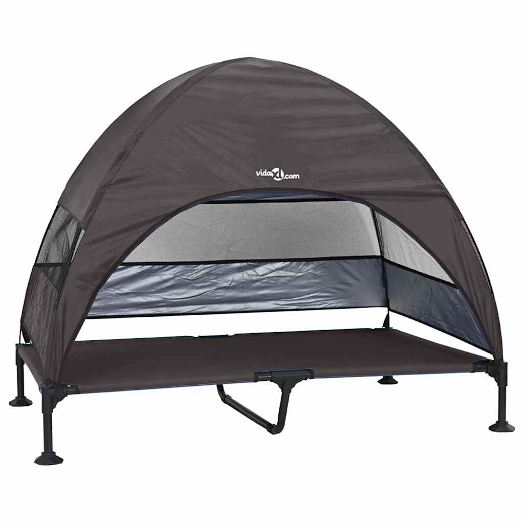 vidaXL Ανασηκωμένο Κρεβάτι Σκύλου με Αφαιρούμενη Οροφή Καφέ XL Σίδερο