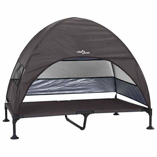 vidaXL Ανασηκωμένο Κρεβάτι Σκύλου με Αφαιρούμενη Οροφή Καφέ XL Σίδερο