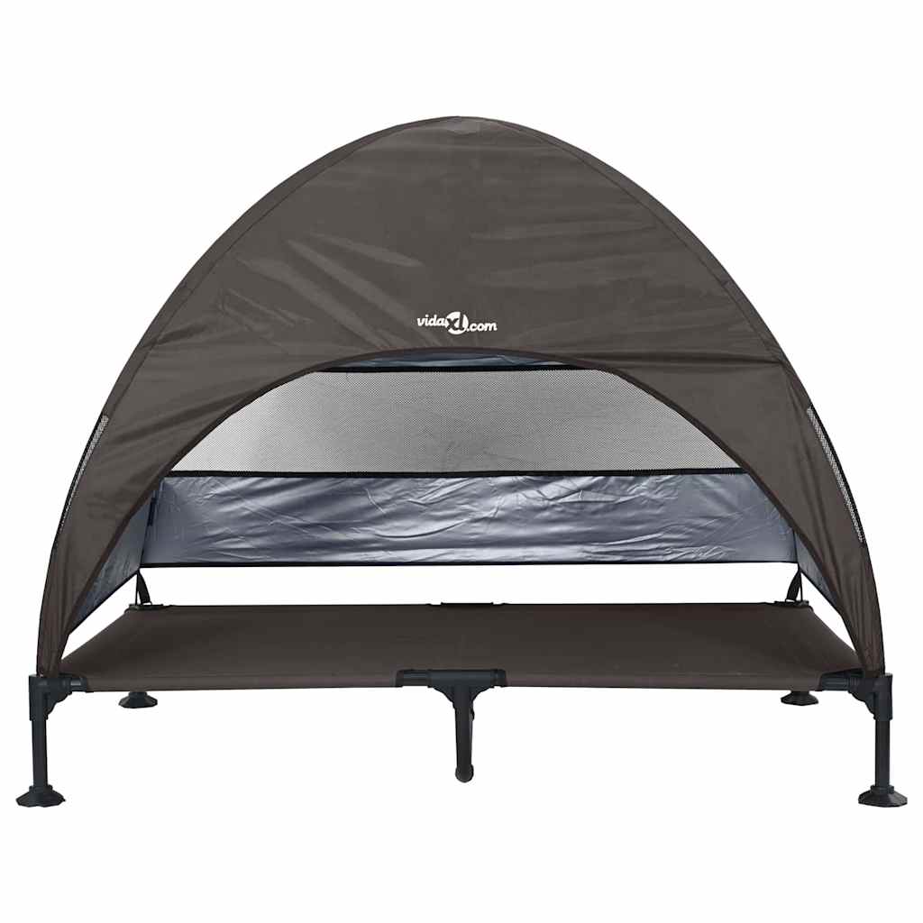 vidaXL Ανασηκωμένο Κρεβάτι Σκύλου με Αφαιρούμενη Οροφή Καφέ XL Σίδερο