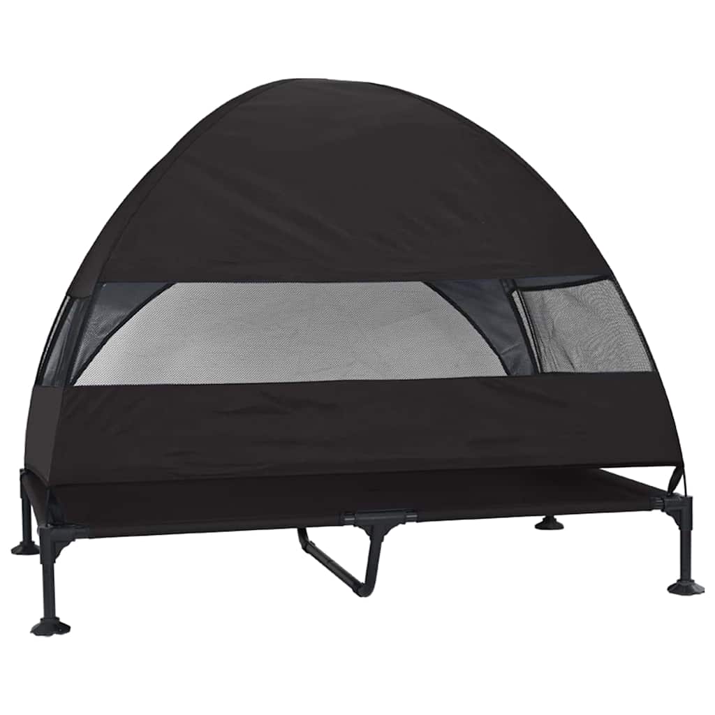 vidaXL Υπερυψωμένο Κρεβάτι Σκύλου με Αφαιρούμενη Σκέπη Μαύρο XL Ατσάλι