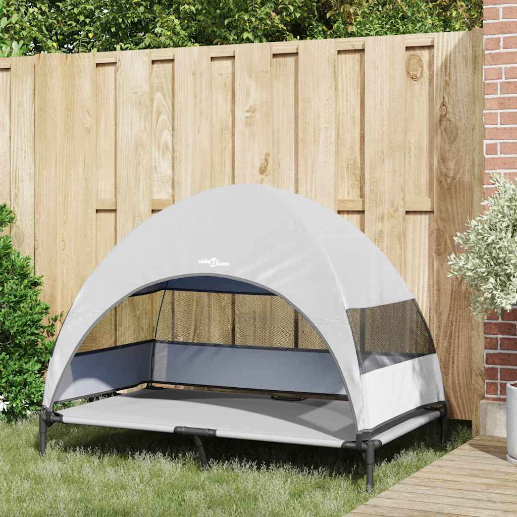 vidaXL Υπερυψωμένο Κρεβάτι Σκύλου με Αφαιρούμενη Οροφή Ασημί Γκρι XL Ατσάλι