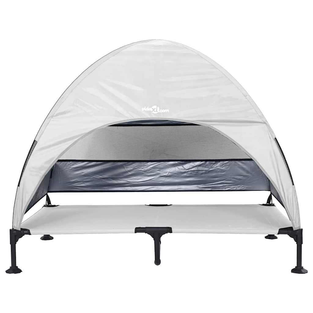 vidaXL Υπερυψωμένο Κρεβάτι Σκύλου με Αφαιρούμενη Οροφή Ασημί Γκρι XL Ατσάλι